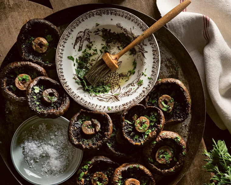 Jimmy Barnes and Jane Barnes charcoal grilled portobello mushroom steaks with herbs