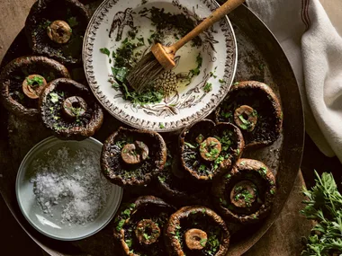 Jimmy Barnes and Jane Barnes charcoal grilled portobello mushroom steaks with herbs