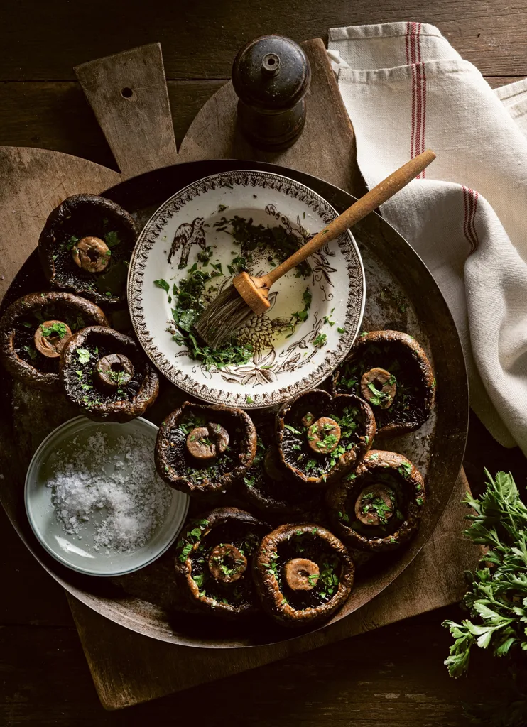 Jimmy Barnes and Jane Barnes charcoal grilled portobello mushroom steaks with herbs