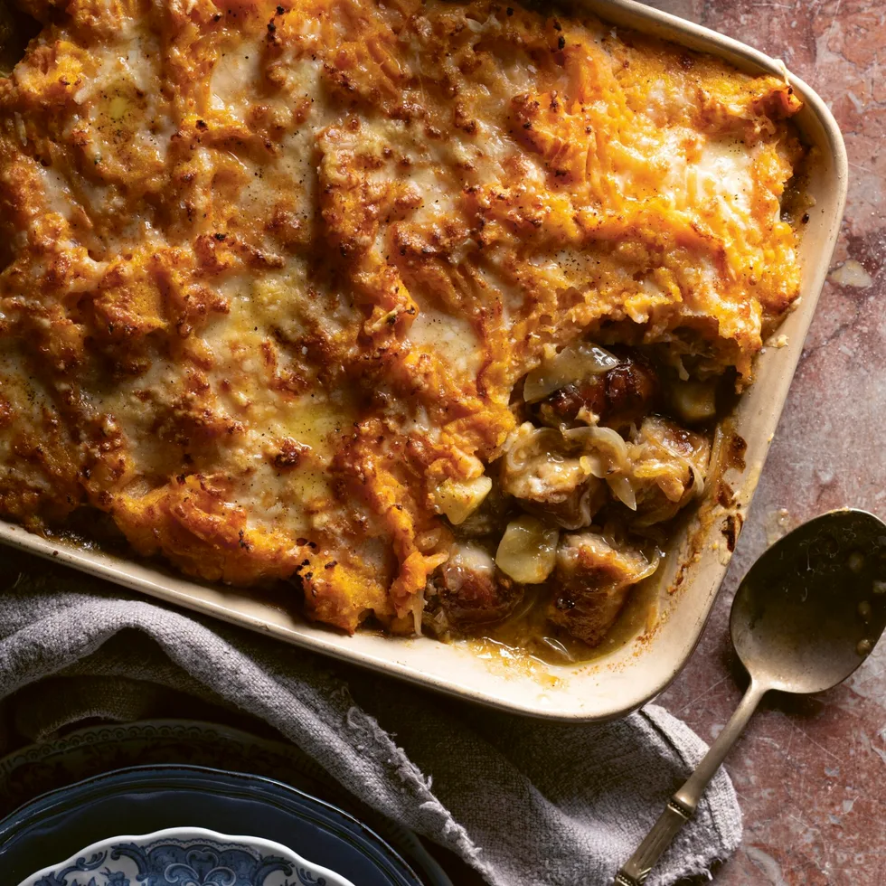 Pork sausage apple cider and potato pie by Jimmy Barnes and Jane Barnes