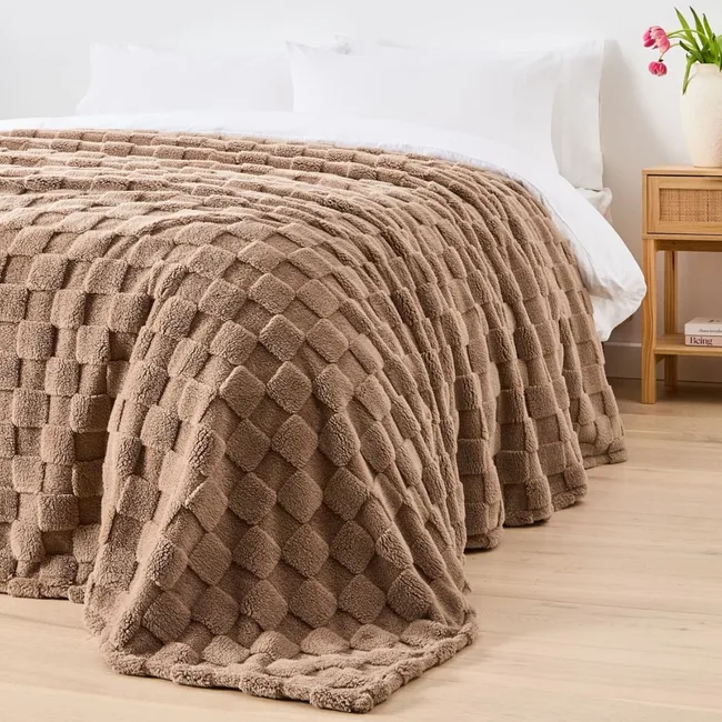 lifestyle Check Jacquard Blanket - QueenKing Bed, Mocha