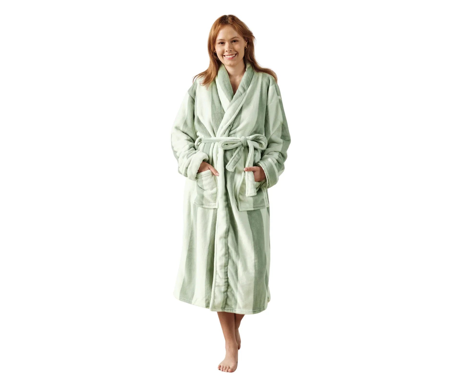 Plush Ocean City Jade Robe + Striped Fluffy Robe