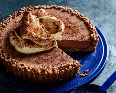 milo cheesecake with extra milo on top and chocolate crackle base