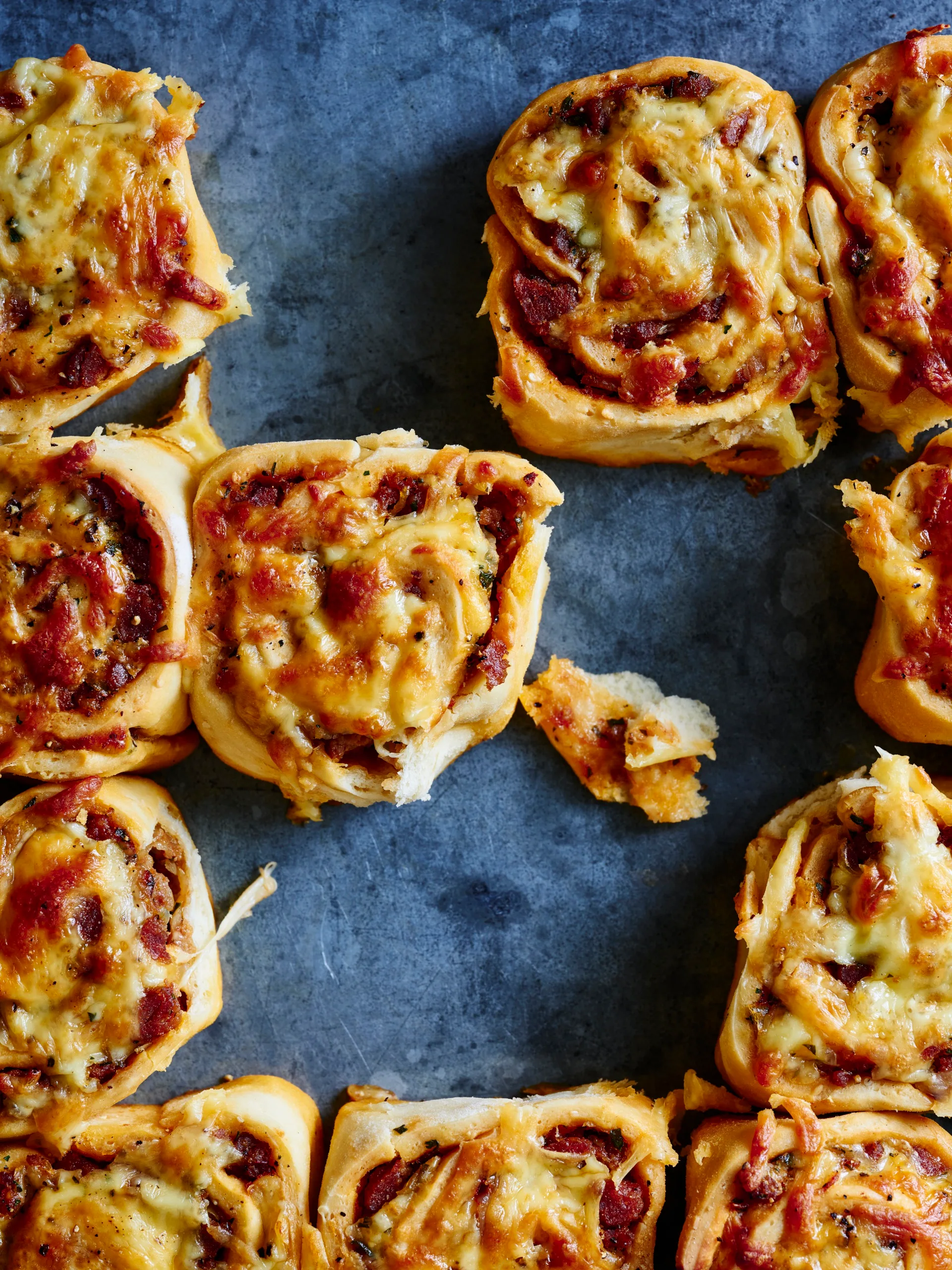 sausage sizzle scrolls on blue background