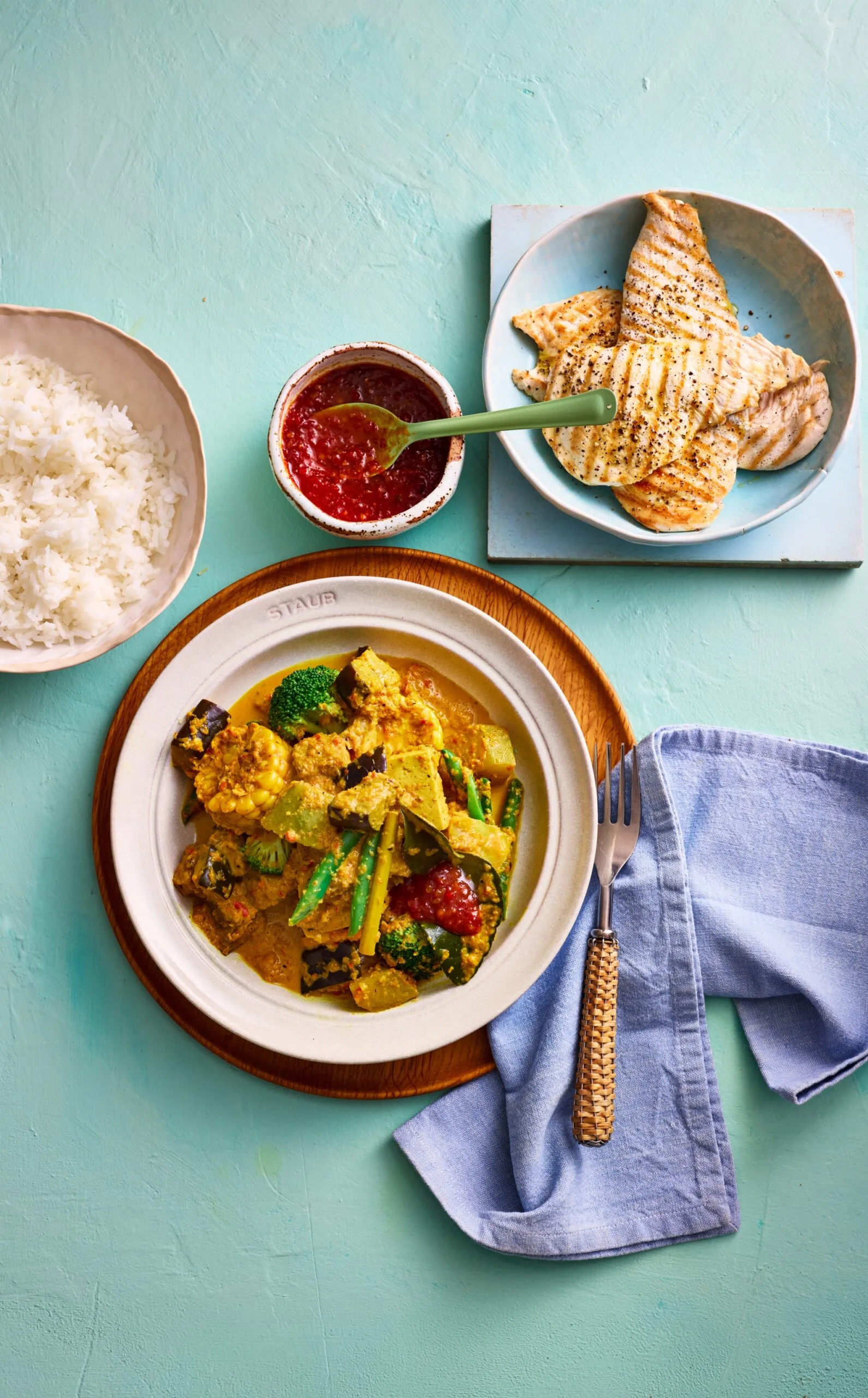 coconut vegetable stew from clarissa feidel with broccoli cabbage and an orange curry sauce