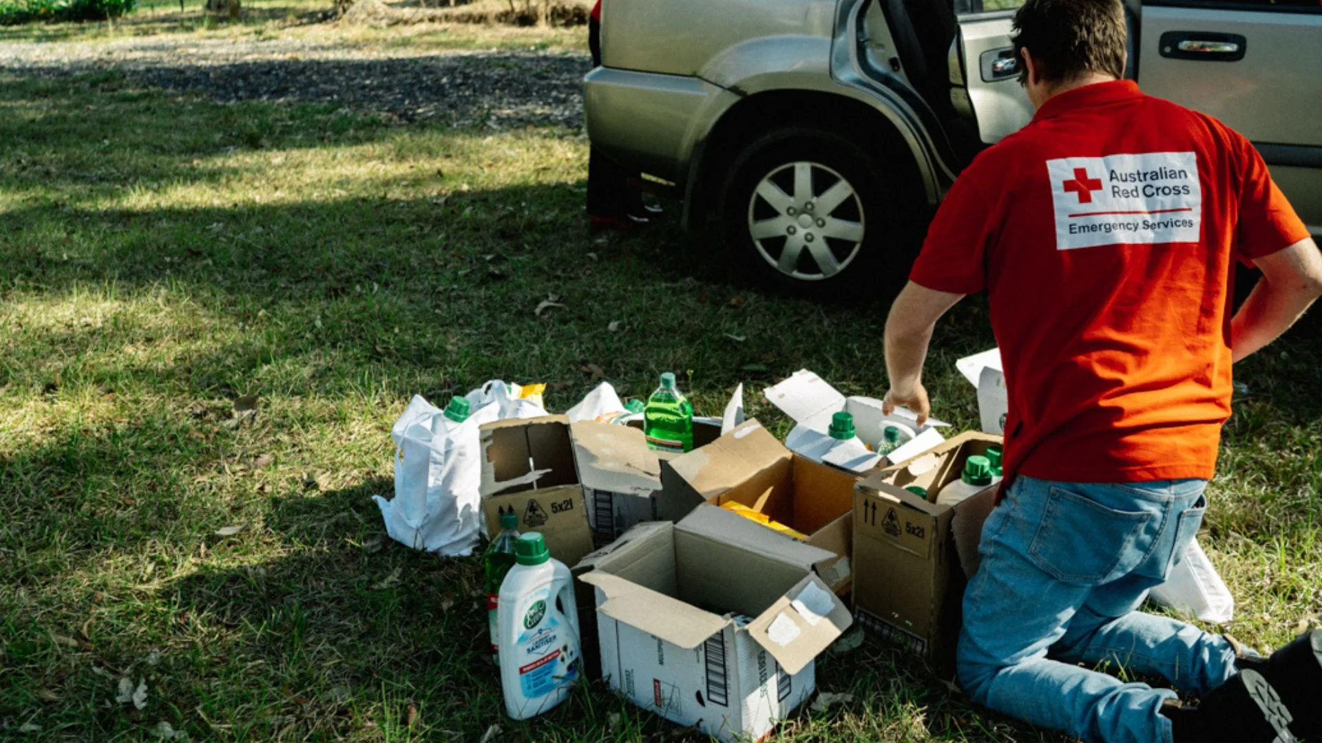 red cross delivering pine o cleen products