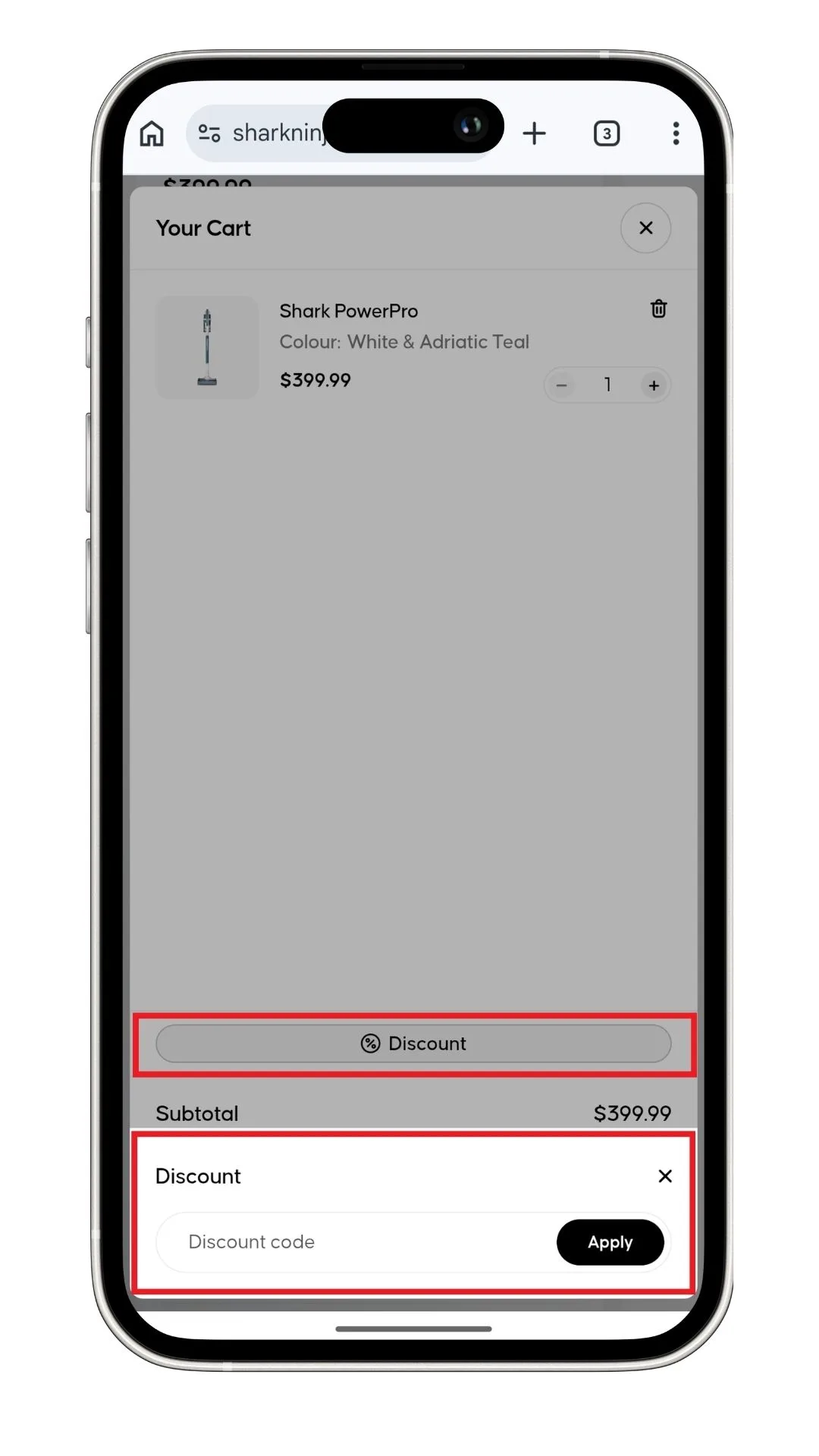 The Shark discount code field at cart on SharkNinja Australia's website.