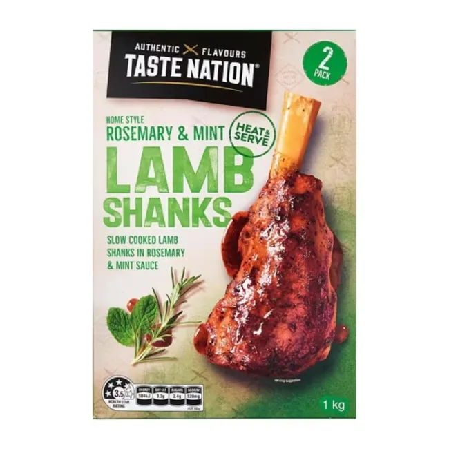 TASTE NATION Lamb Shanks in Rosemary & Mint Sauce 2 Pack 1kg