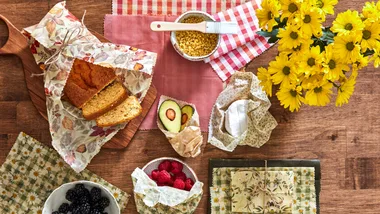 Use offcuts of fabric to create your own beeswax wraps for storing food