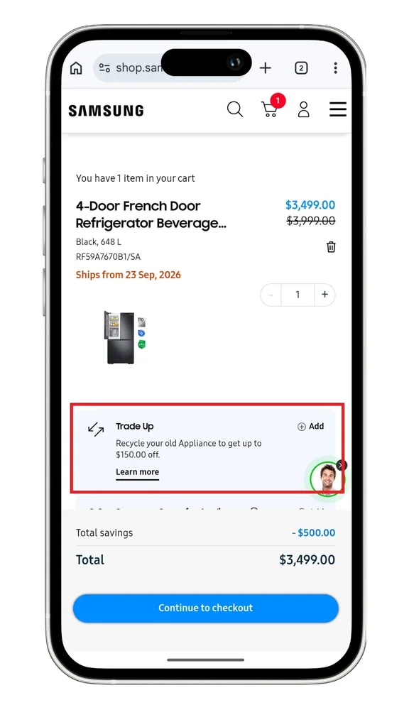 Beyond a Samsung promo code, the Trade-Up program offers instant discounts at the checkout when you recycle eligible old appliances for new Samsung ones.