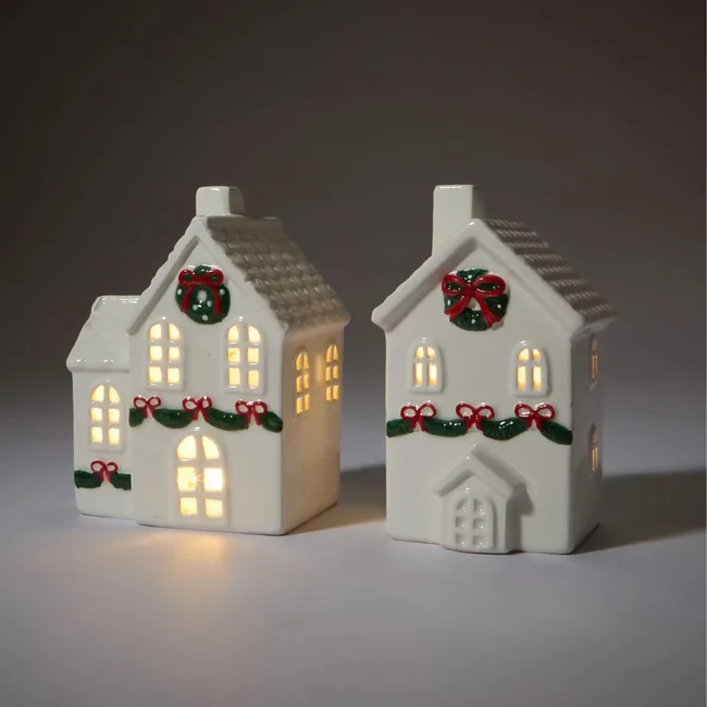 2 pack light up ceramic houses