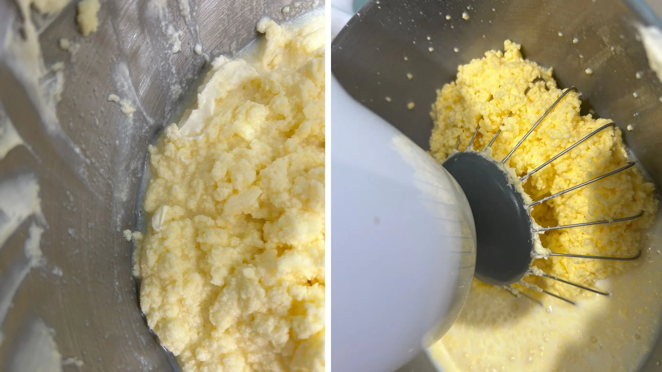 The butter miok and fat separating in a stand mixer