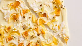Chamomile orange blossom curd bark dessert