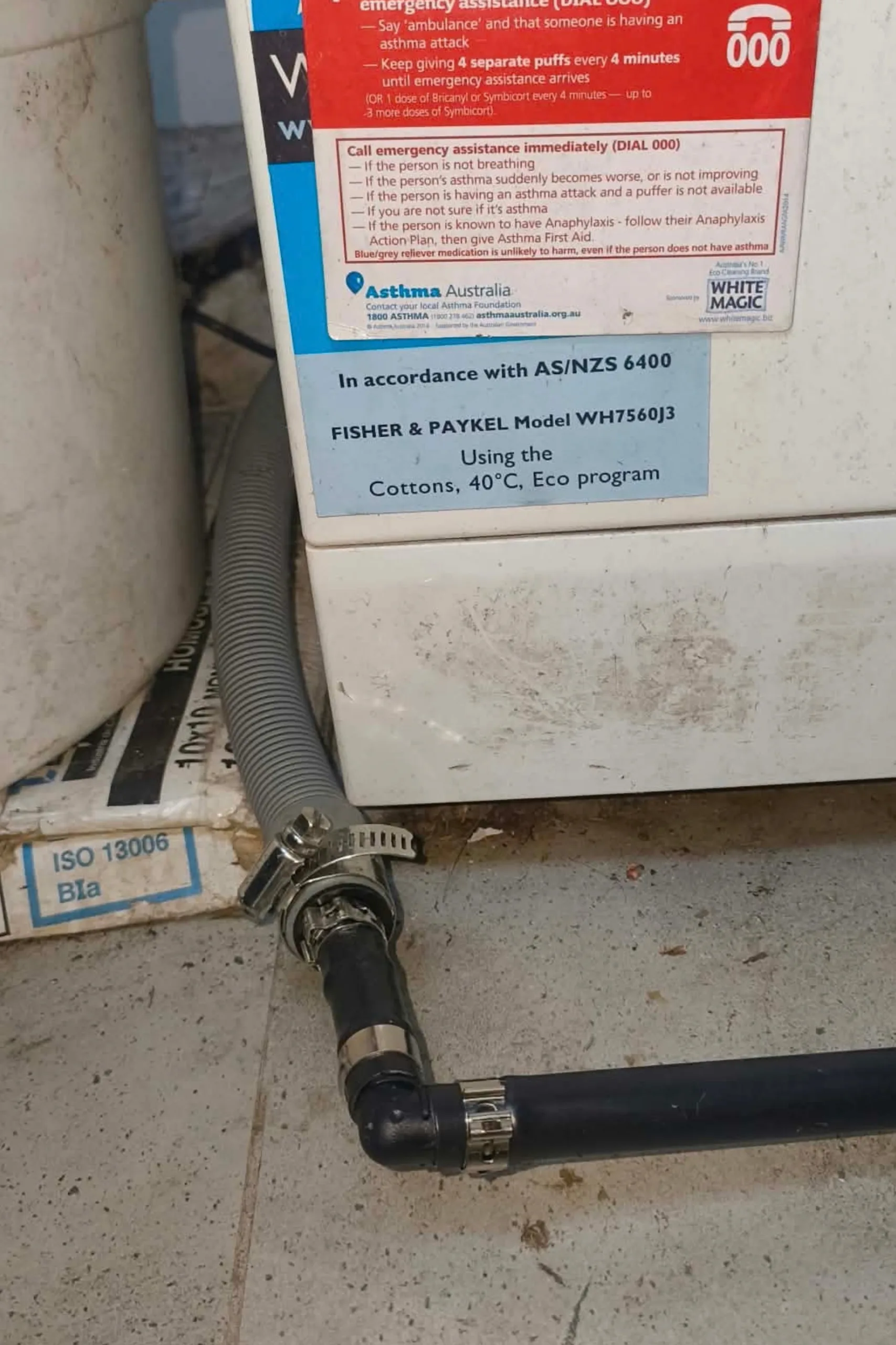 irrigation connection to washing machine showing pipe from machine with connection to poly pipe