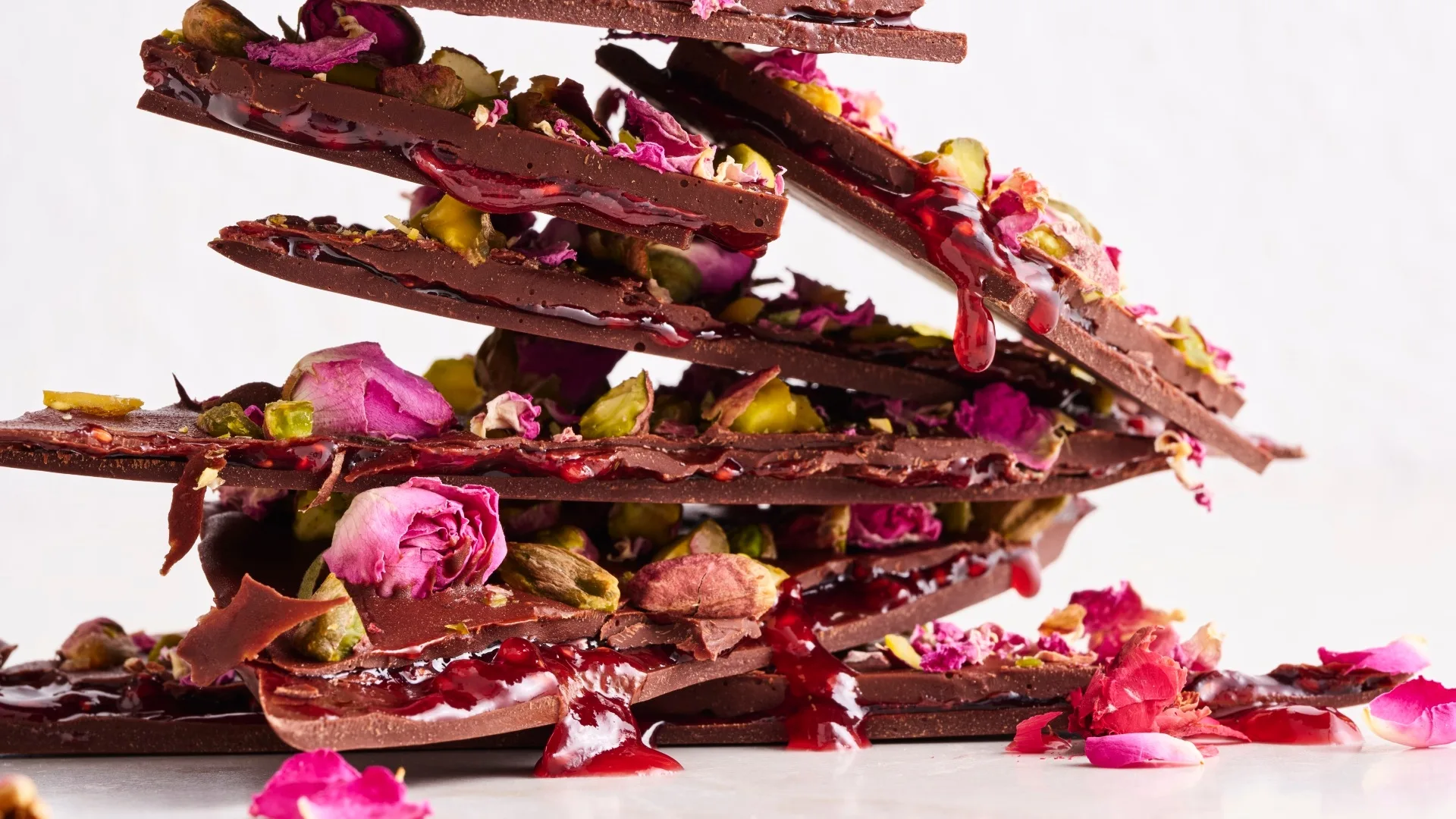 Rose and strawberry layer dark choc bark dessert
