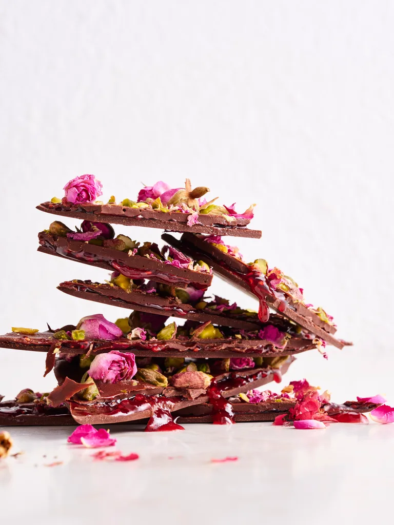 Rose strawberry layer dark chocolate bark dessert