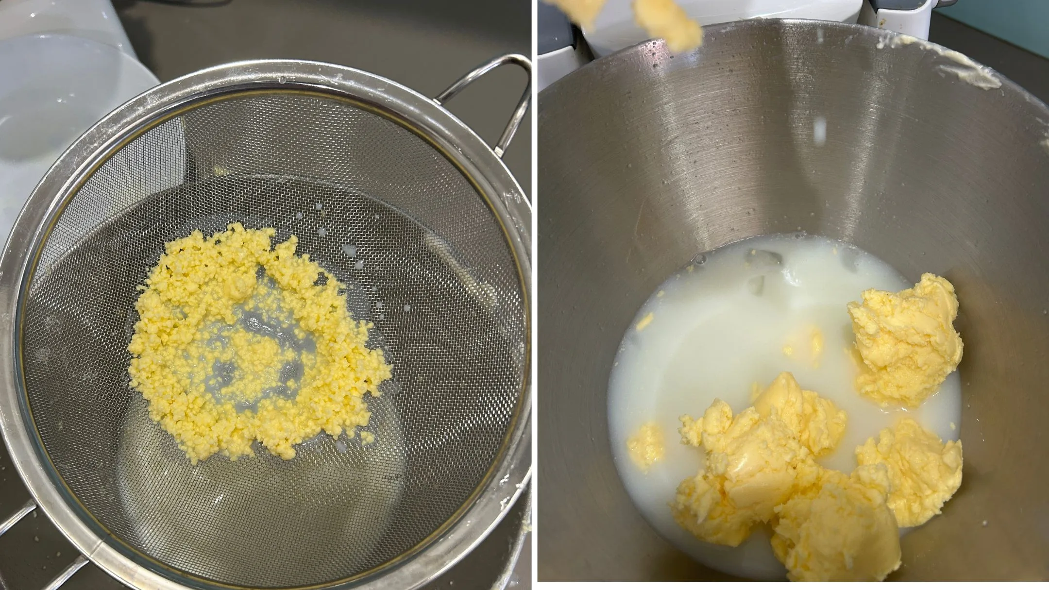 Straining the buttermilk/washing the butter to remove excess buttermilk
