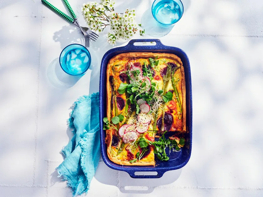 Get your daily serve of veg with this rainbow quiche