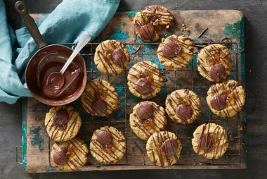 Thumbprint cookies with marmalade and chocolate