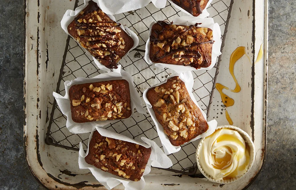 Banana, honey, walnut and chocolate loaves