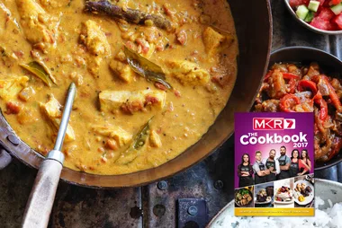 Fish Curry with Rice and Eggplant Pickle