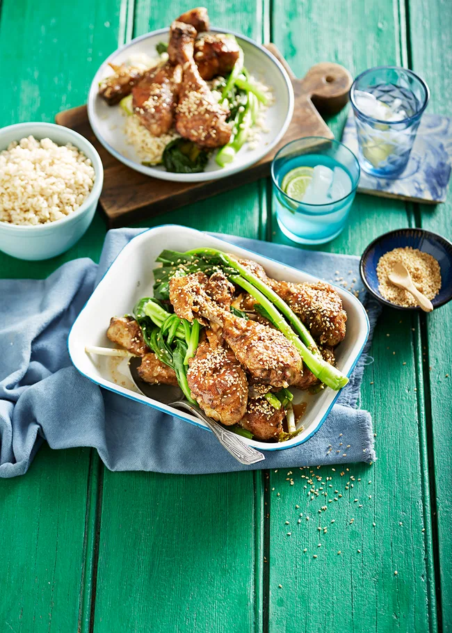 Baked chicken drumsticks with ginger, honey, lemon and soy