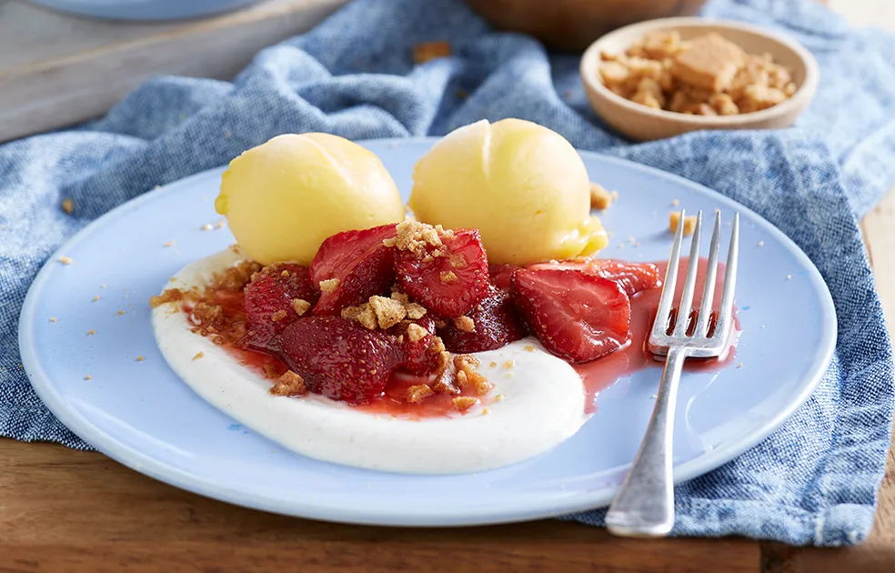 Vanilla almond yoghurt with macerated strawberries Recipe | Better Homes & Gardens Australia