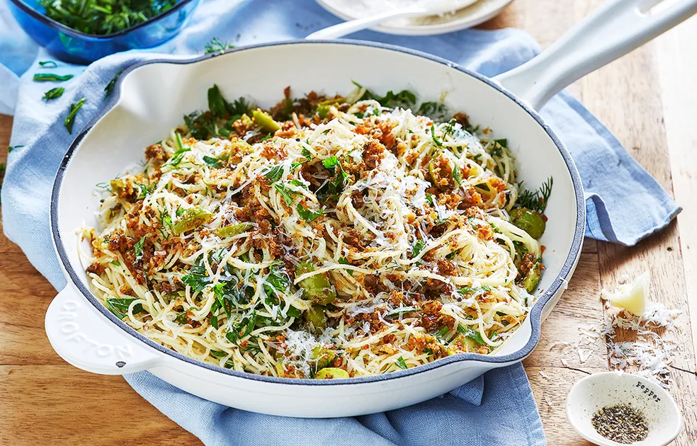 Angel hair pasta with garlic, olives and herbs Recipe - Better Homes & Gardens Australia