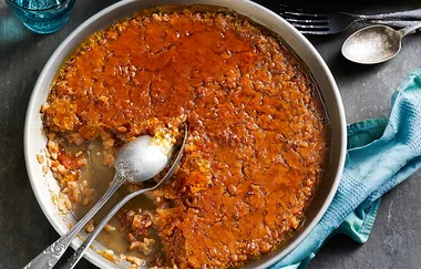 Tea-spiked crème brûlée rice pudding
