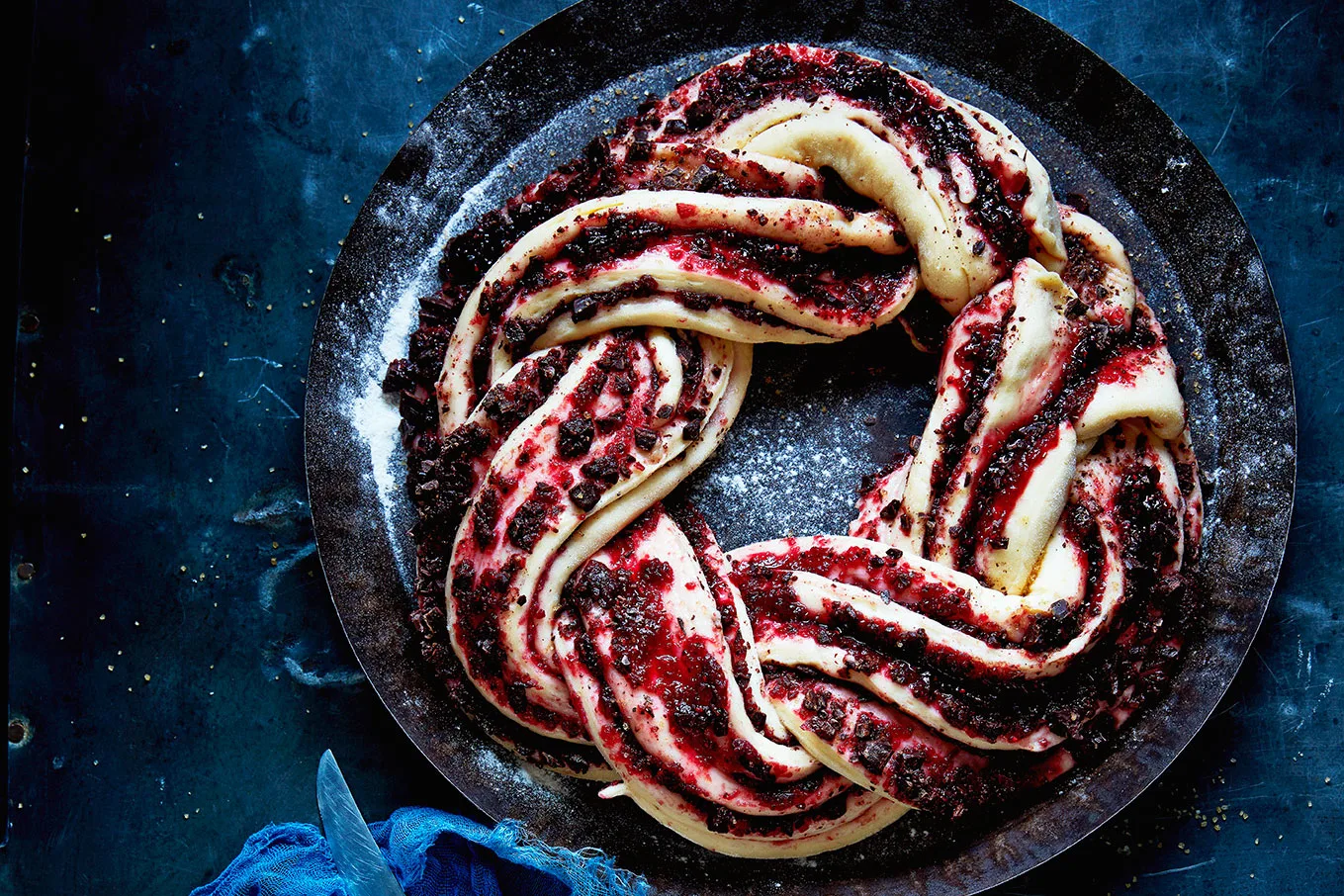 Choc-Cranberry Wreath with Frosted Rosemary