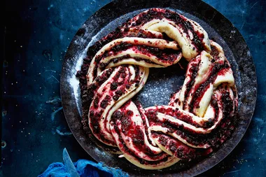 Choc-Cranberry Wreath with Frosted Rosemary