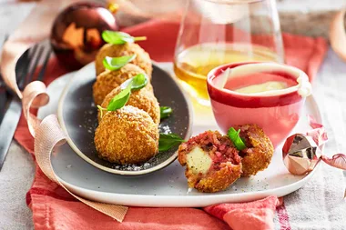 Beetroot arancini with gooey cheesy centres