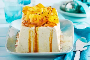 Salted coconut ice-cream with spiced rum pineapple