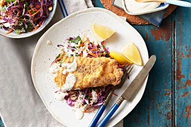 Polenta-crusted fish with slaw