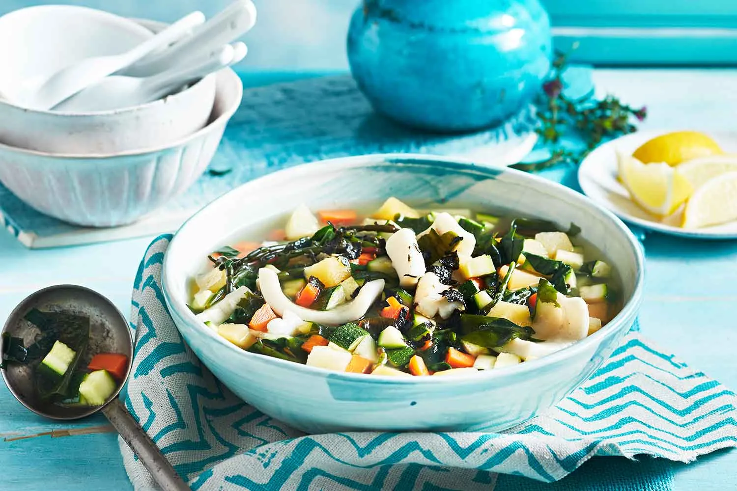 Stone soup with squid and beach vegetables