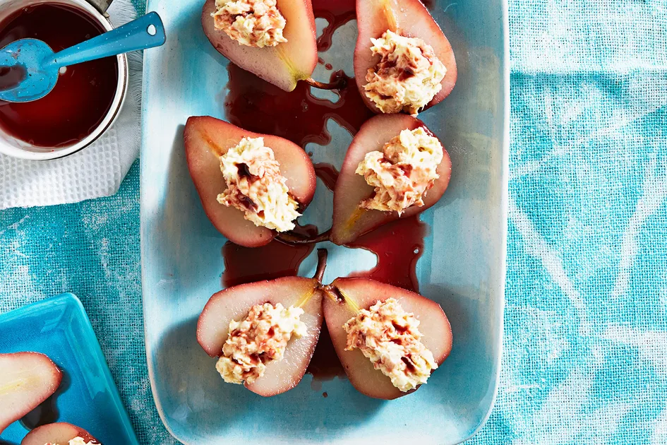 Pears in red wine with amaretti mascarpone Recipe - Better Homes & Gardens Australia