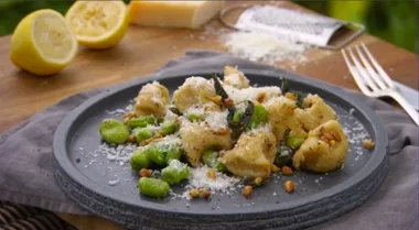 White bean gnocchi with soy beans and lemon butter