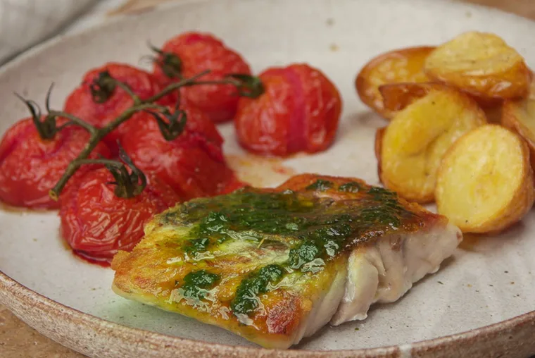 Crispy skinned barramundi with salsa verde