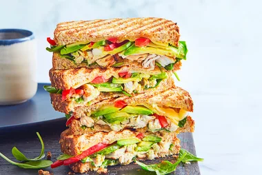 Toasted chicken, spinach and mustard sandwich