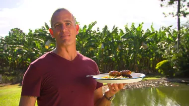 Lamb and almond kofta with bean-bouleh and harissa