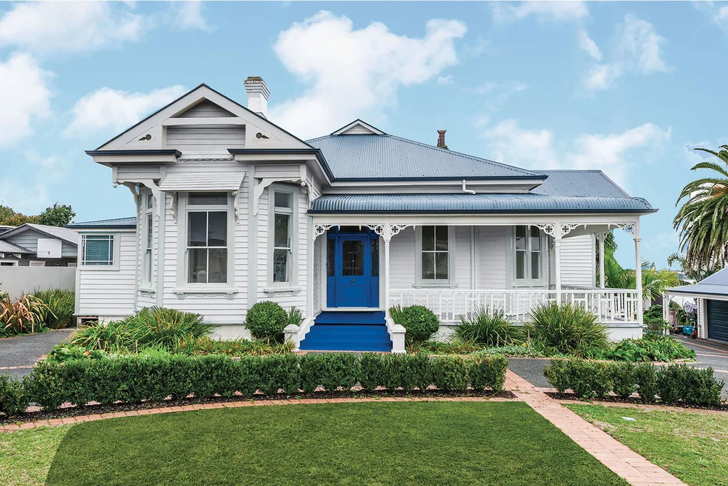 House with blue front door