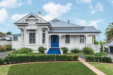 House with blue front door