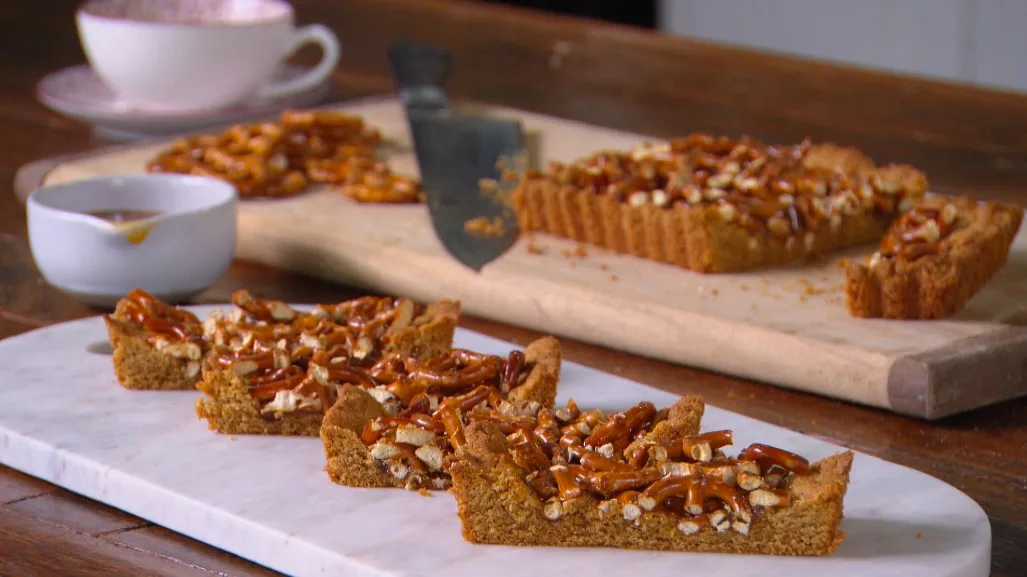 Salted caramel pretzel bar slice - Better Homes & Gardens Australia