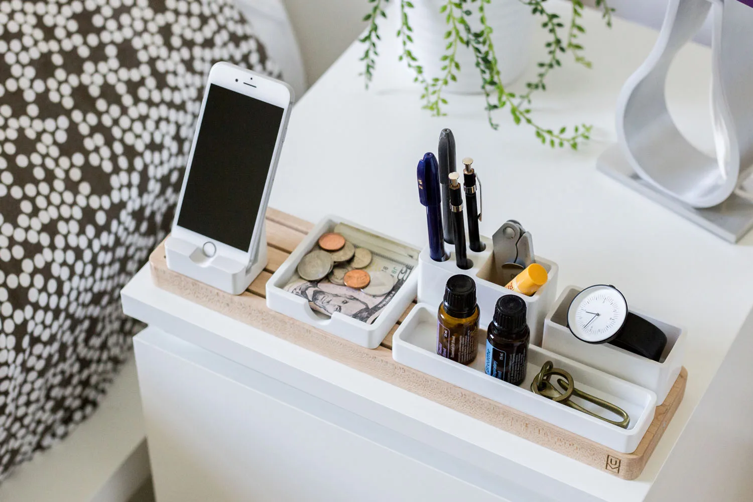 bedside table with organisation storage