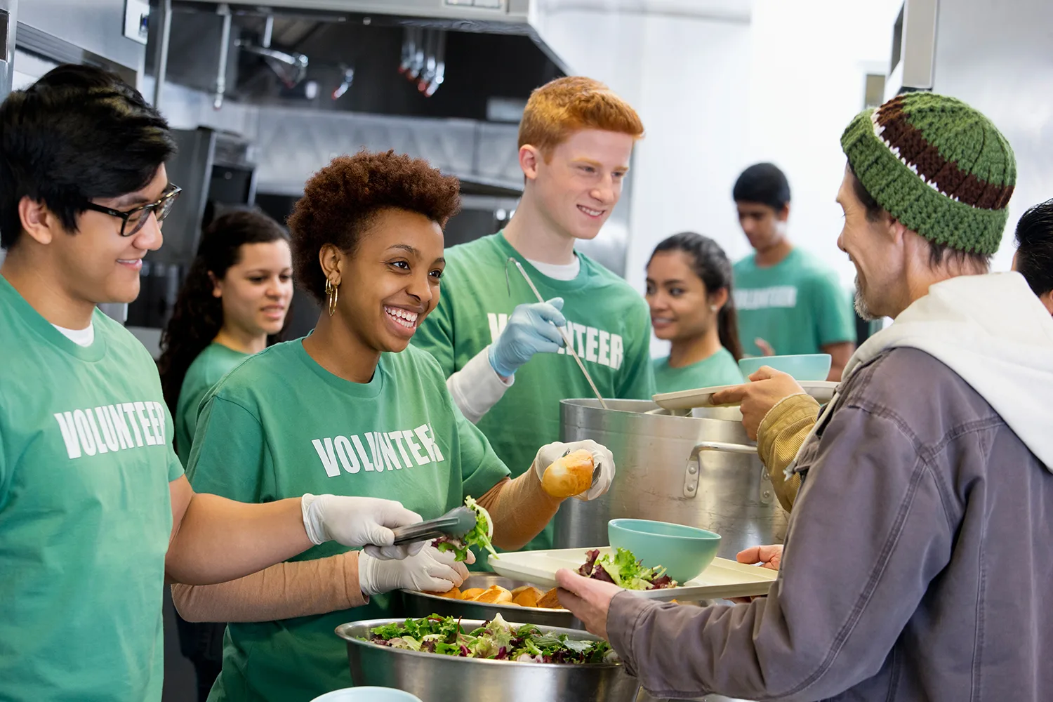 Volunteers at a food shelter