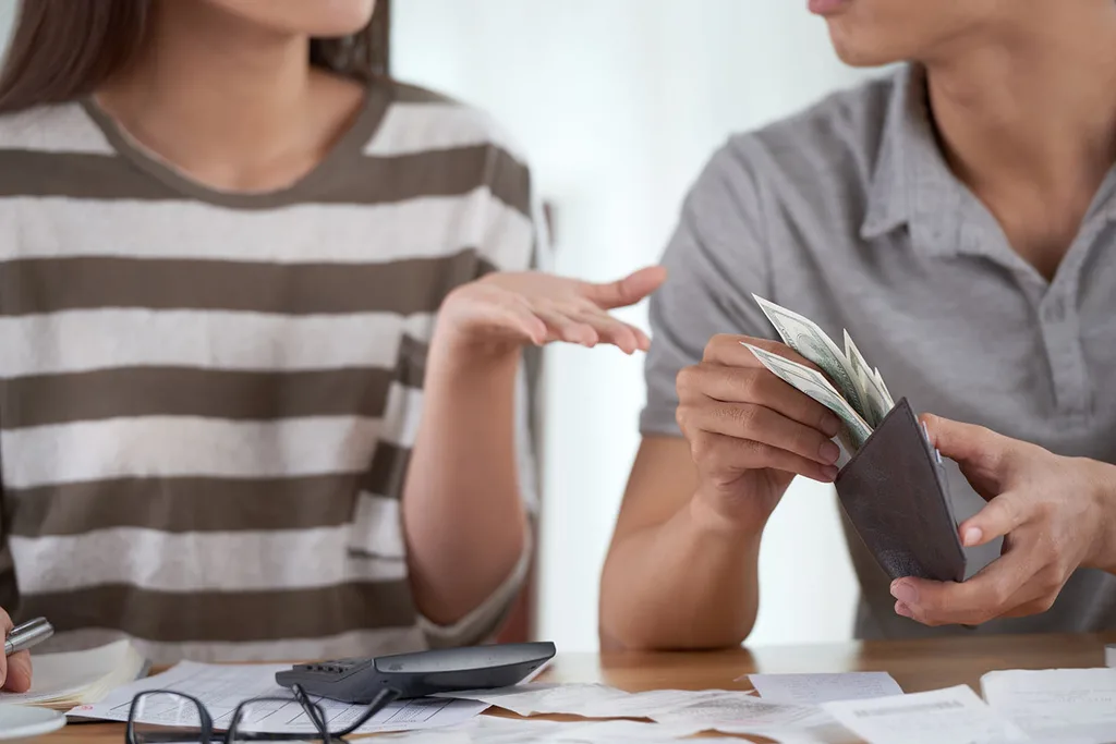 Couple talking about money