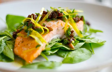Baked Tasmanian salmon with lemon relish