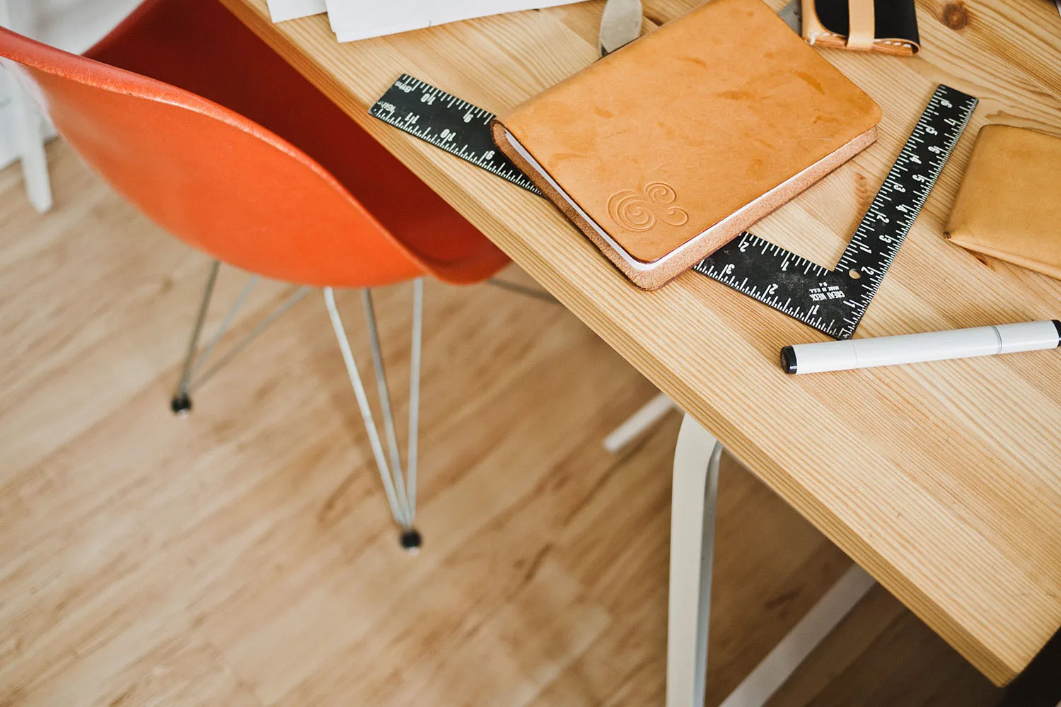 warm toned timber desk and timber floor