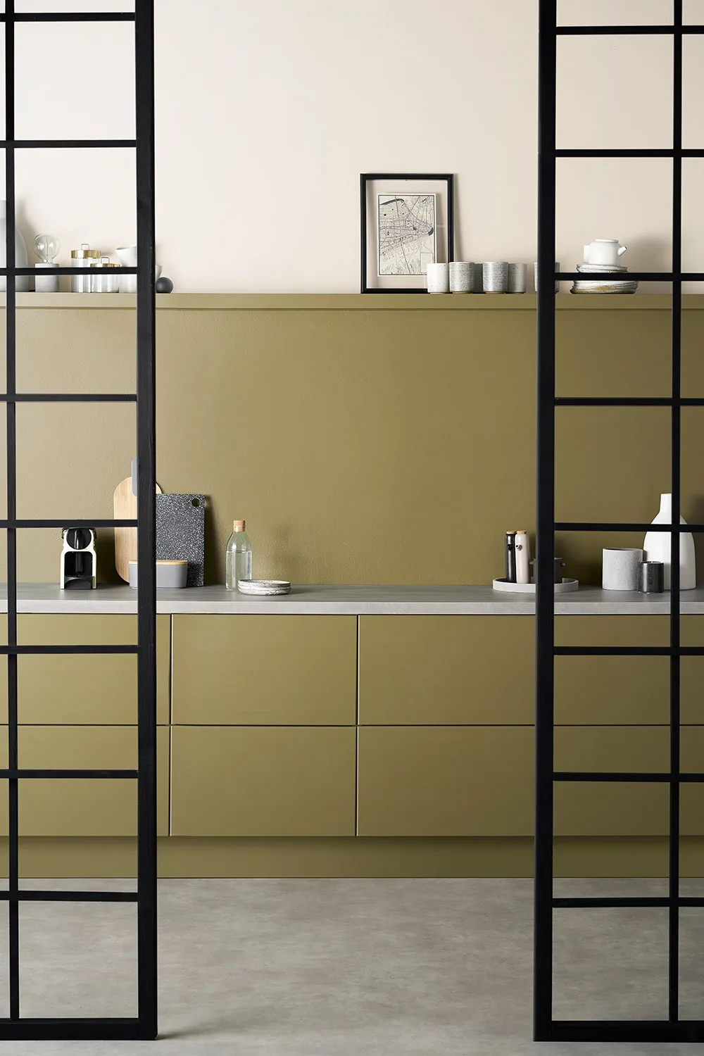 Olive coloured kitchen