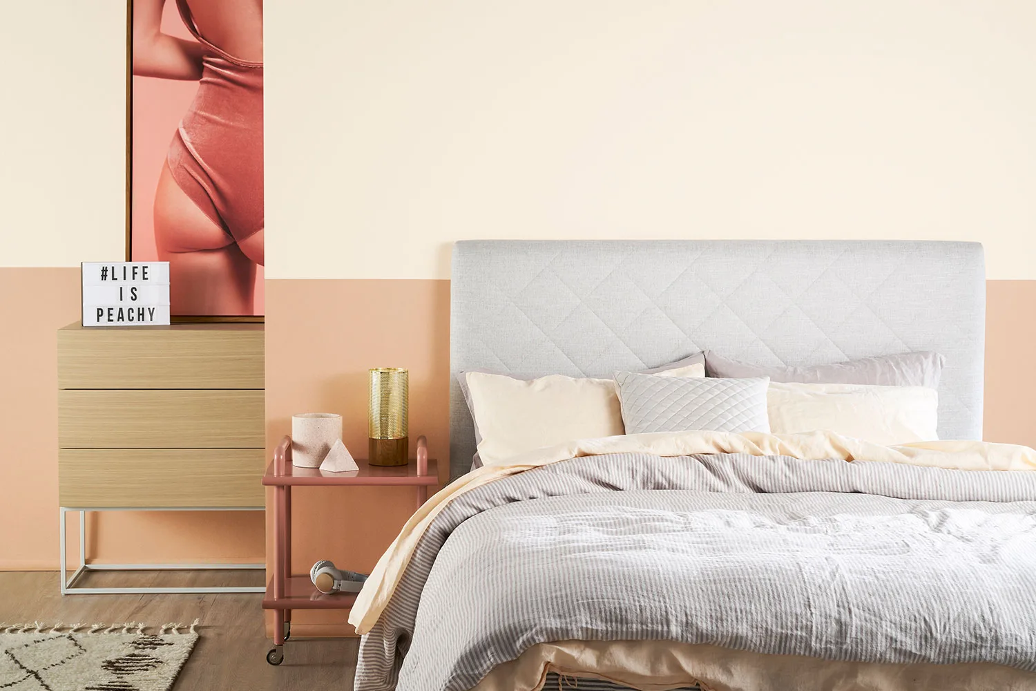 Peach and grey bedroom